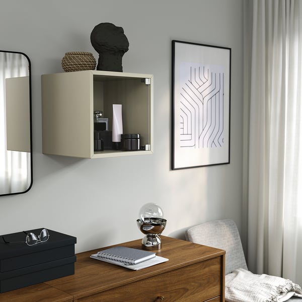 EKET Mueble de almacenaje con vitrina, beige, 35x35x35 cm