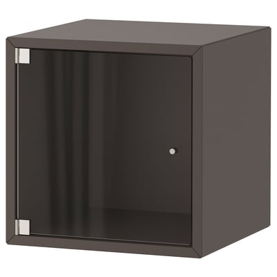 Almacenamiento de cubo EKET gris oscuro con puerta de vidrio.