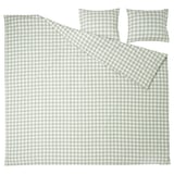 Conjunto de ropa de cama de cuadros vichy verde claro con estampado de cuadros blancos, confeccionado en algodón 100% orgánico.