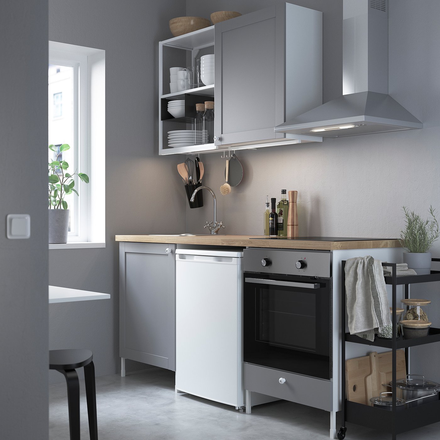 ENHET Cocina, blanco/gris estructura, 183x63.5x222 cm - IKEA