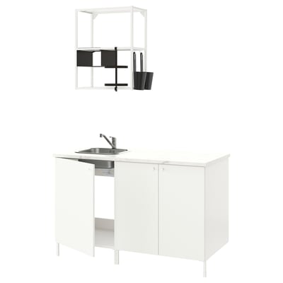 Juego de cocina modular blanco ENHET con fregadero y almacenaje.