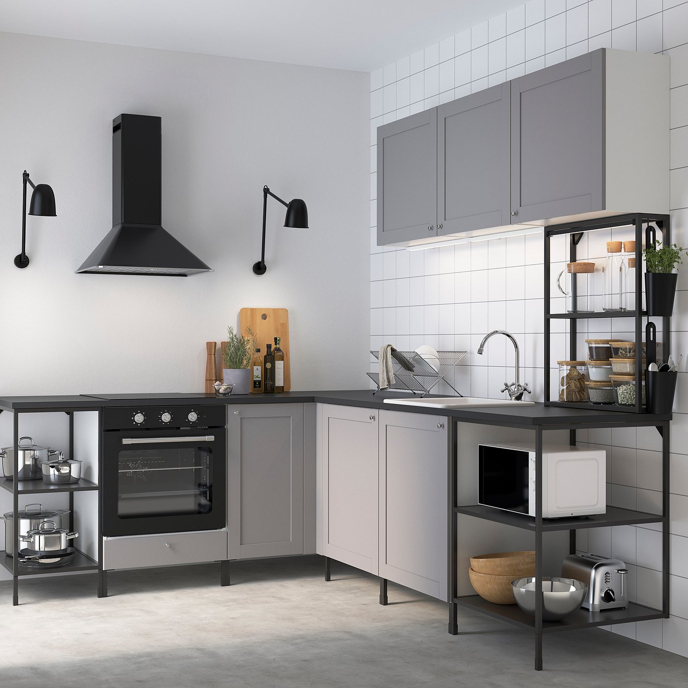 ENHET Cocina de esquina, antracita/gris estructura - IKEA