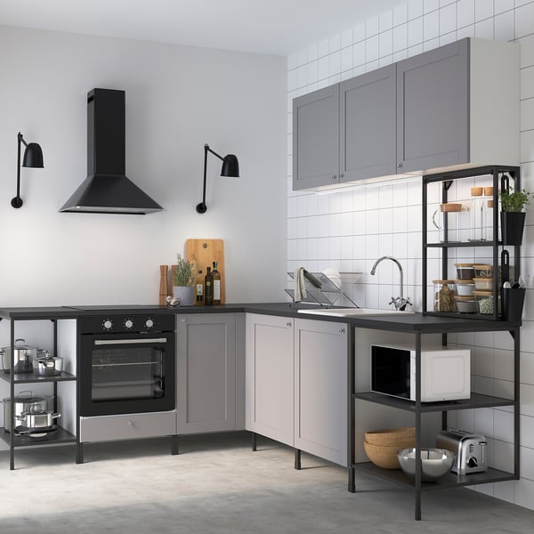 ENHET Cocina de esquina - antracita/gris estructura - IKEA