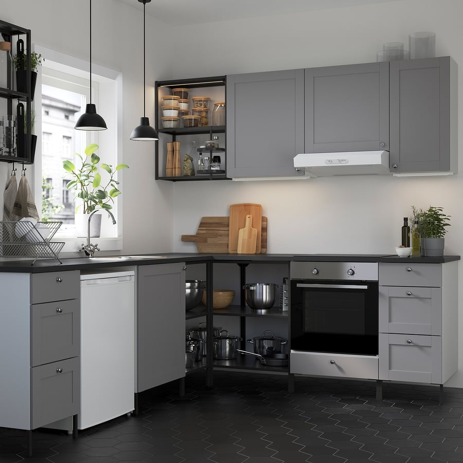 ENHET Cocina de esquina - antracita/gris estructura - IKEA