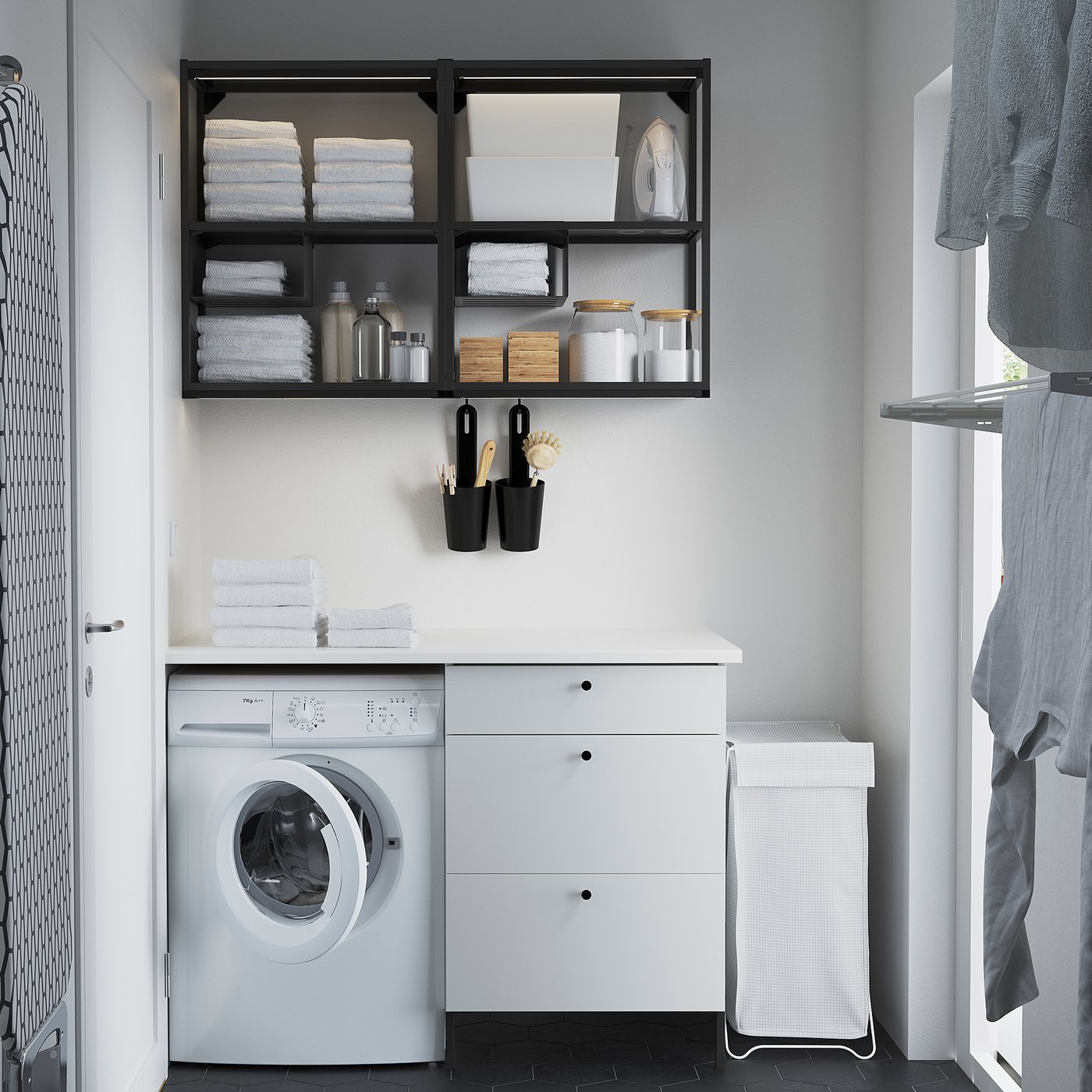 ENHET Combinación de almacenaje de pared, antracita/blanco, 121.5x63.5x222  cm - IKEA
