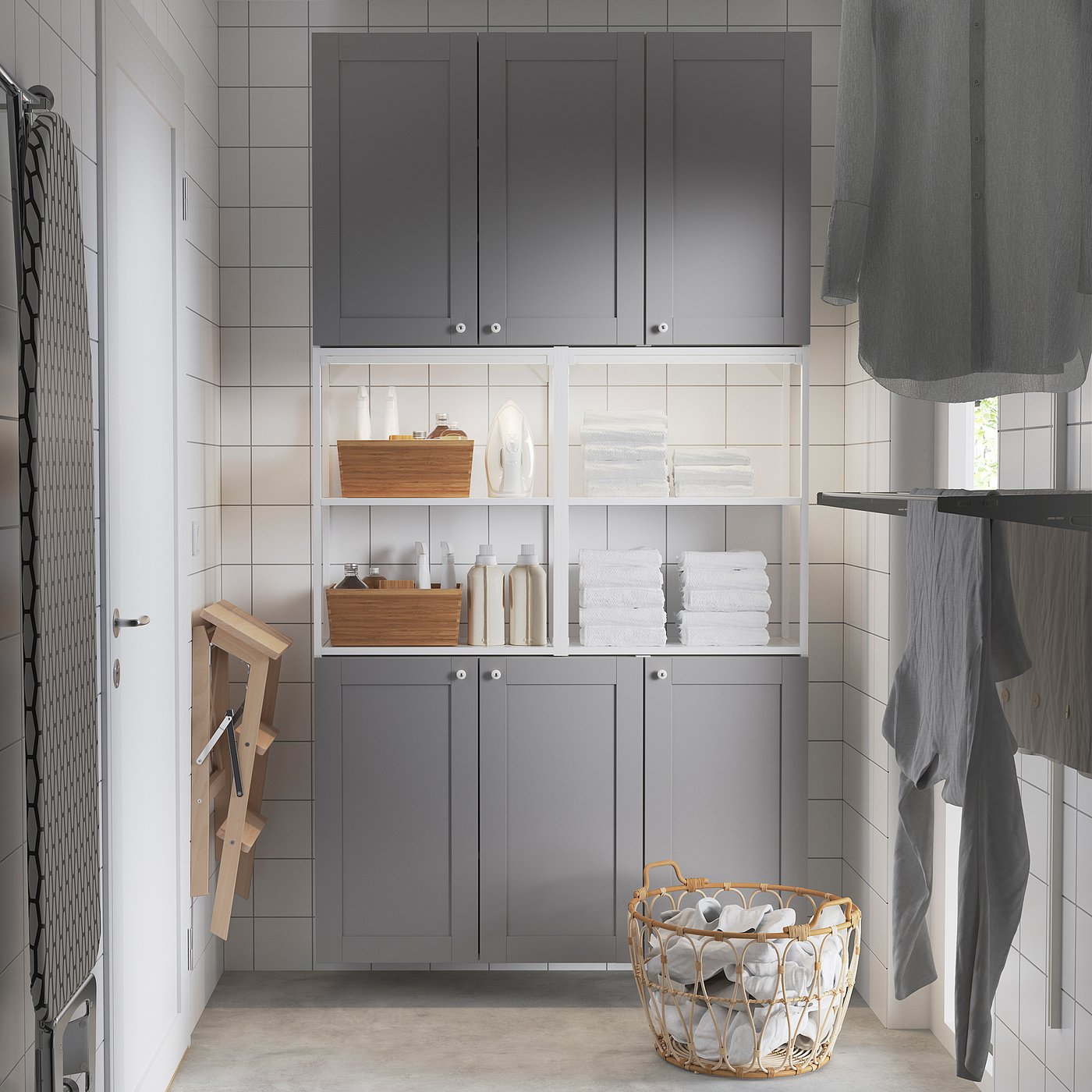 ENHET Combinación de almacenaje de pared - blanco/gris estructura - IKEA