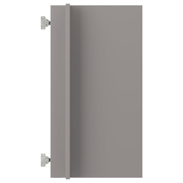 Puerta de armario ENHET gris con bisagras metálicas, forma rectangular.