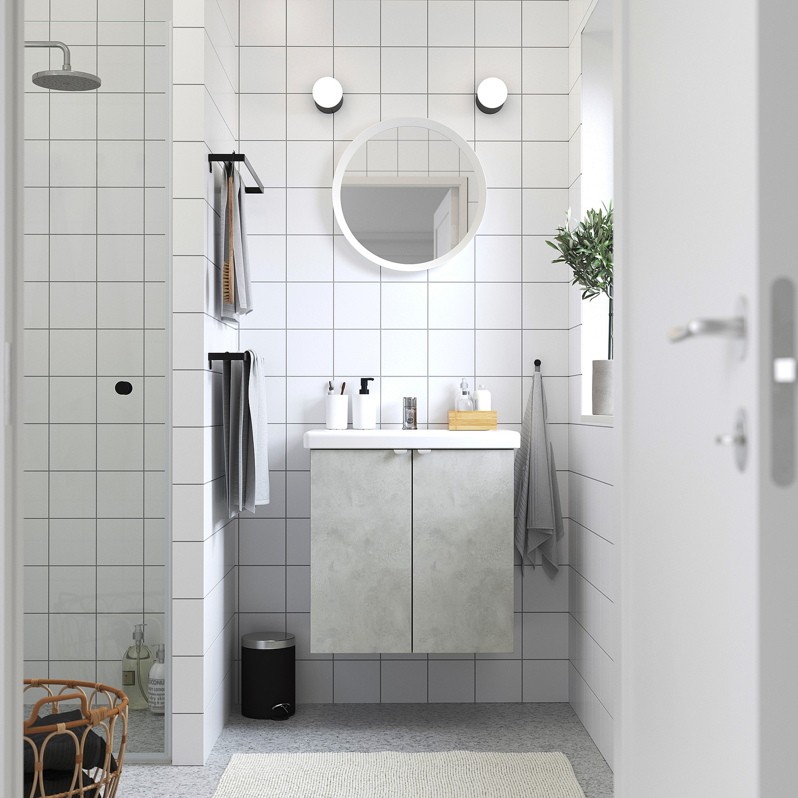 ENHET / TVÄLLEN Armario lavabo+2prtas - efecto cemento/gris Pilkån