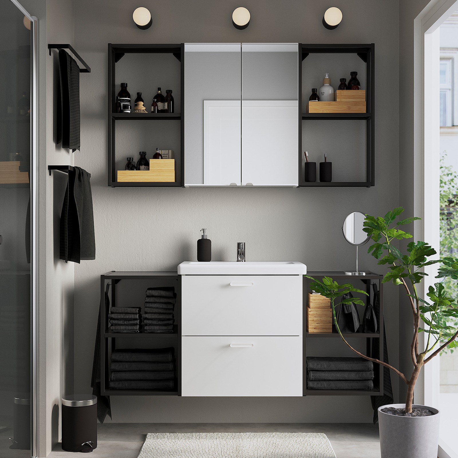 ENHET / TVÄLLEN Muebles baño j18 - blanco/antracita Pilkån grifo - IKEA
