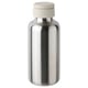 Botella de agua de acero inoxidable plateado ENKELSPÅRIG, tapa beige claro, forma redonda, diseño duradero.