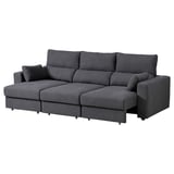 Sofá modular ESKILSTUNA, tela gris, respaldo alto, chaise longue, reposacabezas ajustables.