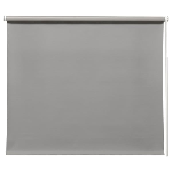 Persiana enrollable FRIDANS gris, inalámbrica, fabricada a partir de botellas de pet recicladas, bloquea la luz y ofrece privacidad.