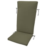 Cojín rectangular para silla de exterior verde oliva con lazos. Material de poliéster reciclado.