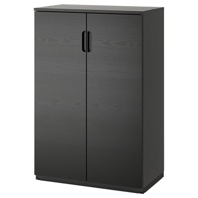 Armario de oficina GALANT gris oscuro con dos puertas, con tiradores elegantes y estantes ajustables.