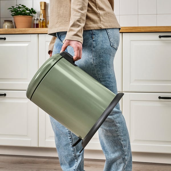 GÅNGSKYFFEL Cubo de basura con pedal, verde grisáceo, 9 l