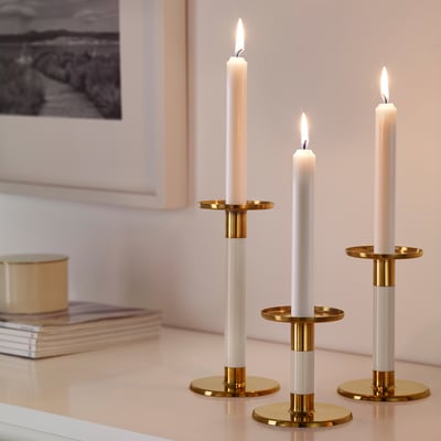 GLITTRIG Candelabro juego de 3, marfil, dorado - IKEA