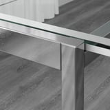 Esquina de mesa de vidrio moderna, marco de metal elegante, junta sin costuras, tapa de vidrio templado.