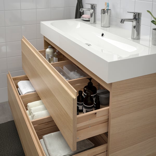 Godmorgon Braviken Armario Lavabo 2 Cajones Efecto Roble Tinte Blanco Grifo Brogrund 100x48x68 Cm Ikea