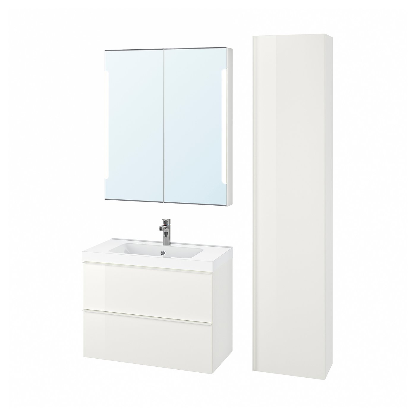 GODMORGON / ODENSVIK Muebles de baño j5, alto brillo blanco, grifo