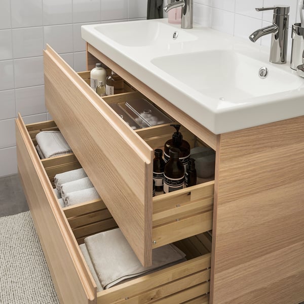 GODMORGON / ODENSVIK Muebles de baño j5, efecto roble tinte blanco