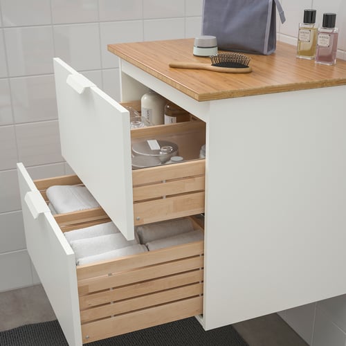 GODMORGON / TOLKEN Armario lavabo 2 cajones, blanco, bambú, 62x49x60 cm