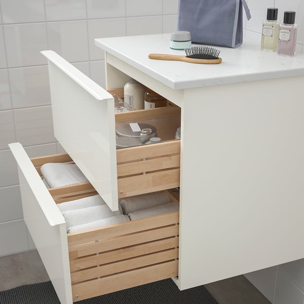 GODMORGON / TOLKEN Armario lavabo 2 cajones, alto brillo blanco, efecto