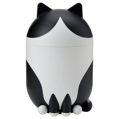 GREJSIMOJS Almacenaje con tapa, forma de gato negro/blanco