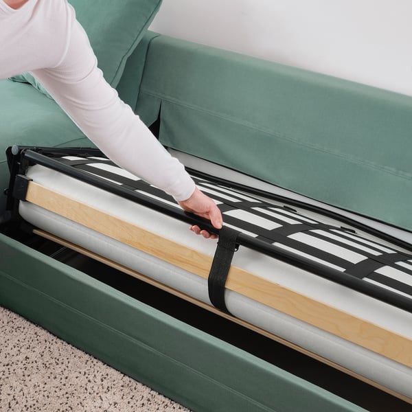GRÖNLID Sofá cama 3 plazas +chaiselongue, Ljungen verde claro IKEA