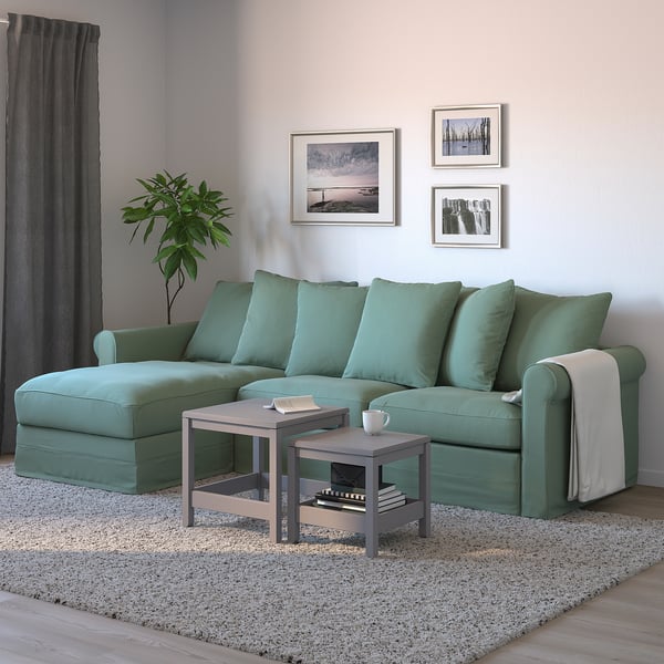 GRÖNLID Sofá cama 3 plazas +chaiselongue, Ljungen verde claro IKEA