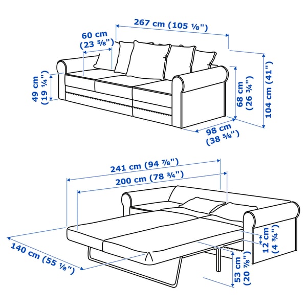 GRÖNLID Sofá cama 3 plazas, Sporda natural IKEA