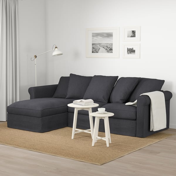 GRÖNLID Sofá 3 plazas, +chaiselongue/Sporda gris oscuro IKEA