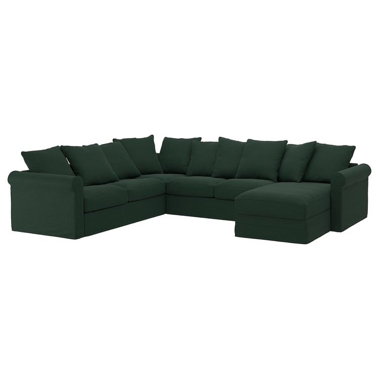 GRÖNLID Funda sofá cama esquina 5, +chaiselongue/Tallmyra verde oscuro