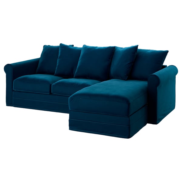 GRÖNLID Sofá de 3 plazas, +chaiselongue/Djuparp azul verdoso oscuro IKEA