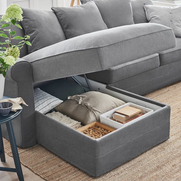 GRÖNLID Sofá 3 plazas, +chaiselongue/Ljungen gris IKEA