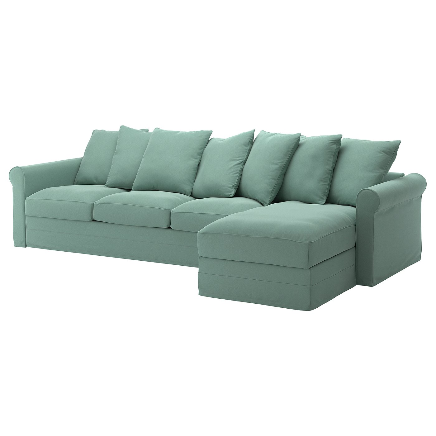 GRÖNLID sofá de 4 plazas con chaiselongue, Ljungen verde claro IKEA