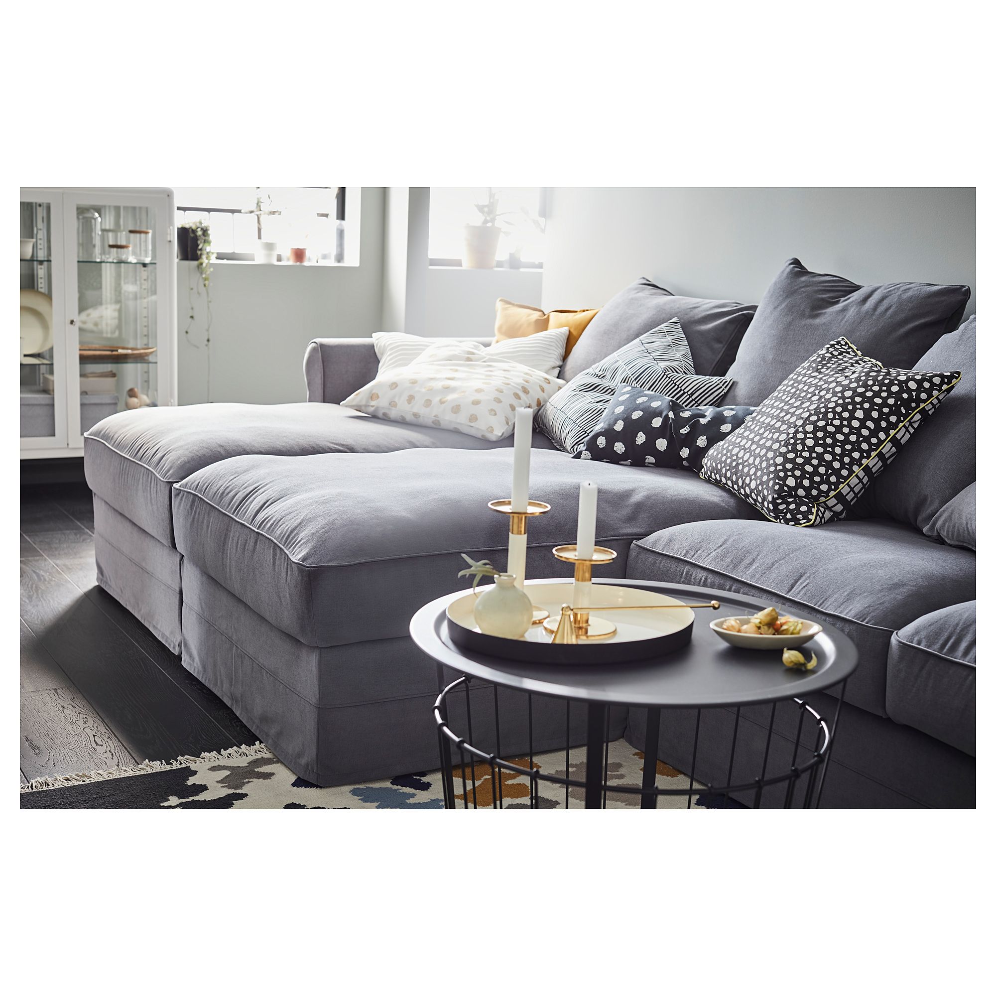GRÖNLID Sofá 4 plazas, con chaiselongues/Ljungen gris IKEA