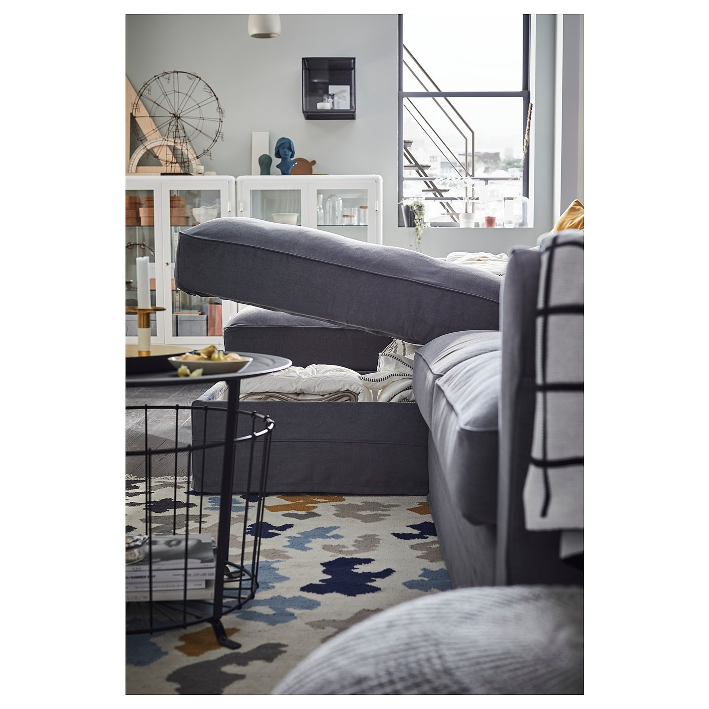 GRÖNLID Sofá 4 plazas, con chaiselongues/Ljungen gris IKEA