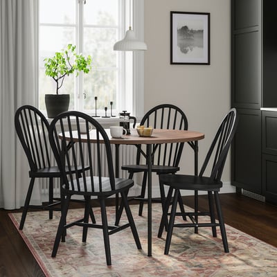 GRÖTÅN / SKOGSTA Mesa y 4 sillas, pino tinte marrón/negro, 105 cm