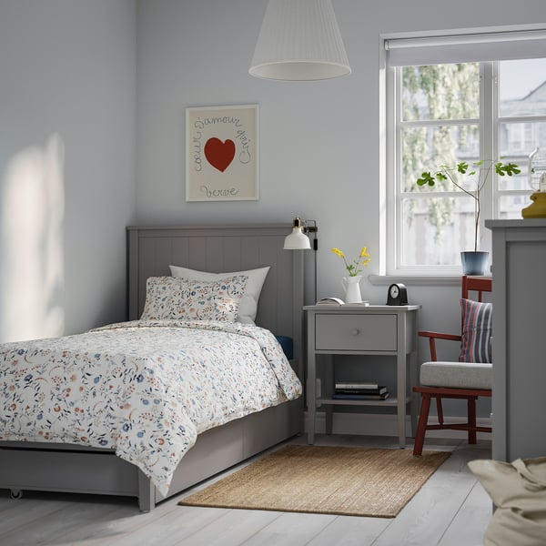 GULLABERG Estructura de cama con 2 cajas, gris, 90x200 cm