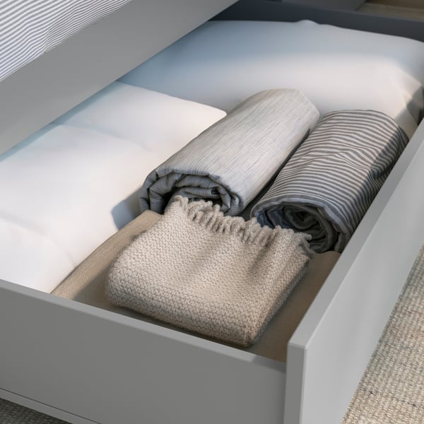 GULLABERG Estructura de cama con 4 cajones, gris/Lönset, 160x200 cm