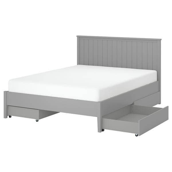 GULLABERG Estructura de cama con 4 cajones, gris, 140x200 cm