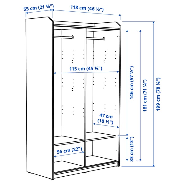 HAUGA Armario con puertas correderas, gris, 118x55x199 - IKEA