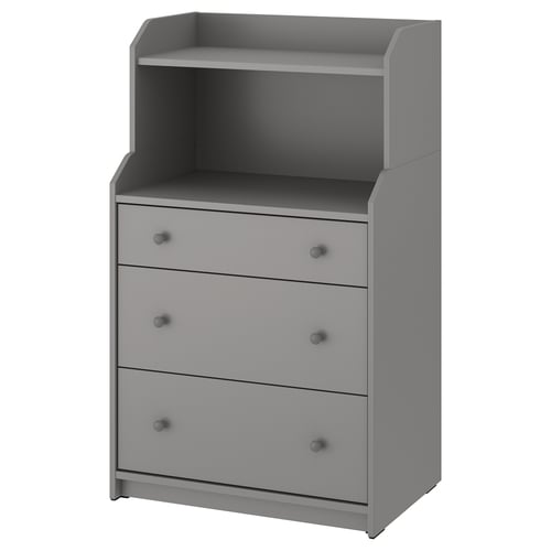 HAUGA Cómoda 3 cajones y balda - gris 70x46x116 cm