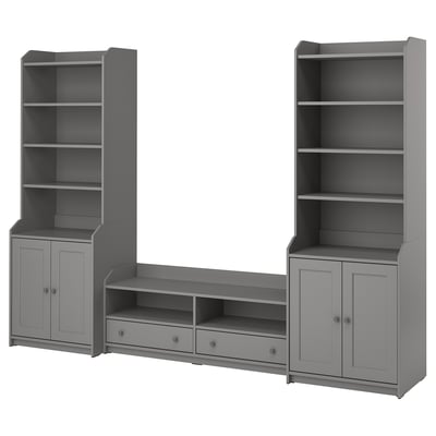 HAUGA Mueble TV con almacenaje, gris, 277x46x199 cm