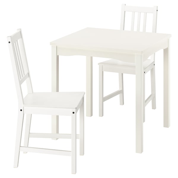 Juego de comedor HAUGA blanco con mesa cuadrada y sillas de láminas.