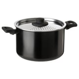 Cacerola negra HEMLAGAD, tapa de acero con salida de vapor, asas resistentes, forma redonda, revestimiento antiadherente.