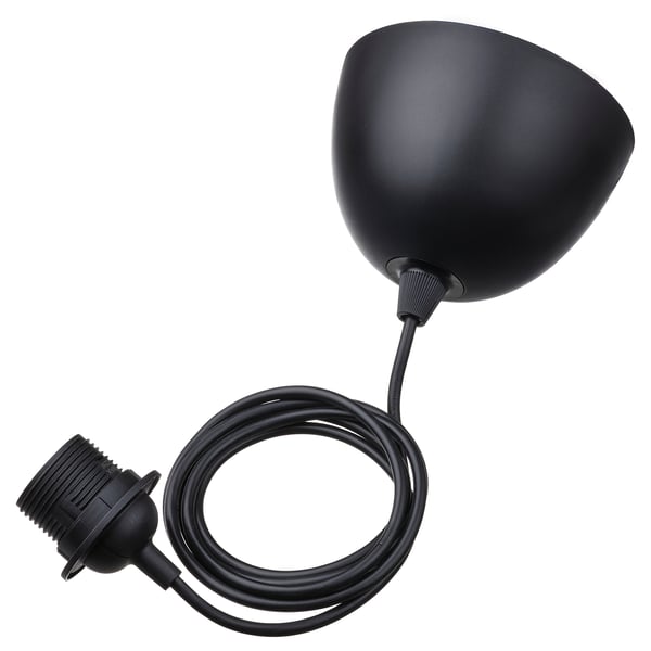 Juego de cable de lámpara colgante HEMMA negro con copa de techo y conector, longitud ajustable.