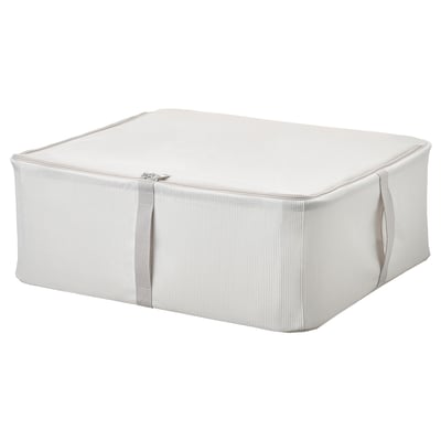 HEMMAFIXARE Caja, tela rayas/blanco/gris, 44x51x19 cm