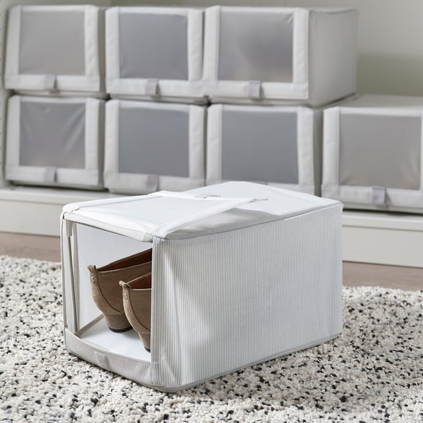 HEMMAFIXARE caja para zapatos, tela rayas/blanco/gris, 23x34x19 cm - IKEA