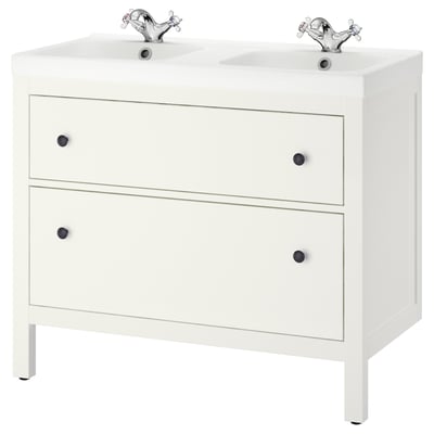 HEMNES / ODENSVIK Armario lavabo 2 cajones, blanco, Runskär grifo